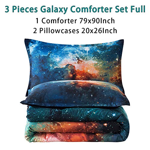 Litanika 3D Galaxy Comforter Full(79x90lnch), 3 Pieces(1 Galaxy Comforter, 2 Pillowcases), Universe Outer Space Bedding Set, Microfiber Comforter Set for Kid Boy Girl Teen