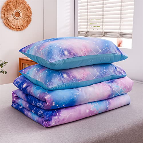 Holawakaka Tie Dye Constellation Print Ombre Comforter Set Twin Size Girls Boys Gradient Galaxy Bedding Set (Blue Purple, Twin)