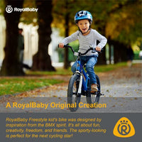 Royalbaby Kids Bike Boys Girls Freestyle BMX Bicycle with Training Wheels Kickstand Gifts for Children Bikes 16 Inch Blue