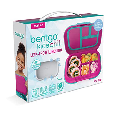 Bentgo® Kids Chill Lunch Box - Leak-Proof Bento Box with Removable Ice Pack & 4 Compartments for On-the-Go Meals - Microwave & Dishwasher Safe, Patented Design, & 2-Year Warranty (Fuchsia/Teal)