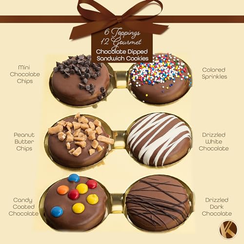 Kremery - Milk Chocolate Covered Sandwich Cookies Gift Basket (12 Count) Assorted Candy Toppings - Birthday Care Package - Kosher Dairy USA Made