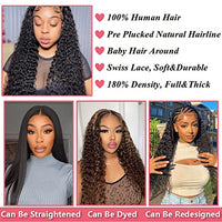 Dutefei Water Wave Human Hair Wigs for Black Women HD Lace Front Wigs Human Hair Wet and Wavy Wigs Pre Plucked with Baby Hair 180% Density Curly Wigs Brazilian Virgin Human Hair Natural Color 24inch