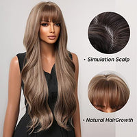 Allbell Brown Wigs for Black Women Long Wavy Ombre Blond Wigs With Bangs Synthetic Wig Hair Repalcement Wigs