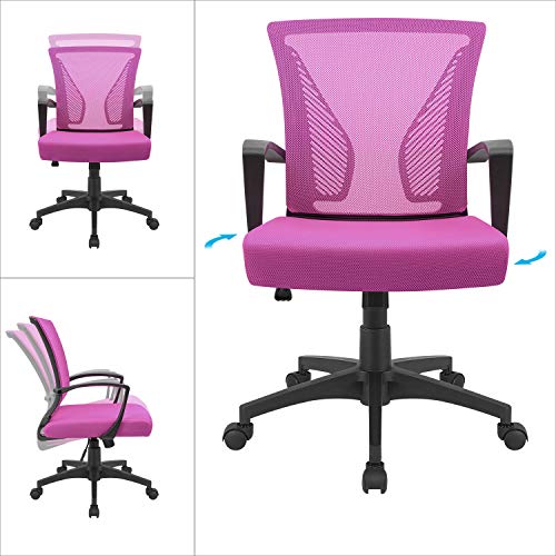 Furmax Office Chair Mid Back Swivel Lumbar Support Desk Chair, Computer Ergonomic Mesh Chair with Armrest (Pink)