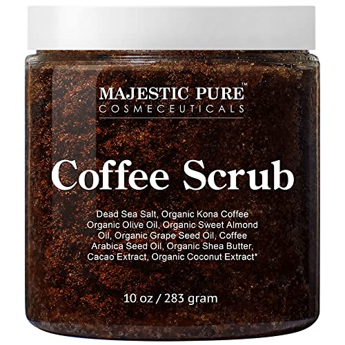 MAJESTIC PURE Arabica Coffee Scrub - All Natural Exfoliating Body Scrub for Skin Care, Stretch Marks, Acne & Cellulite, Reduce the Look of Spider Veins, Eczema, Age Spots & Varicose Veins - 10 Ounces