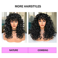 Annivia Curly Wig with Bangs for Black Women Black Kinky Long Curly Wig Synthetic Hair Daily Use Cosplay 17 Inch