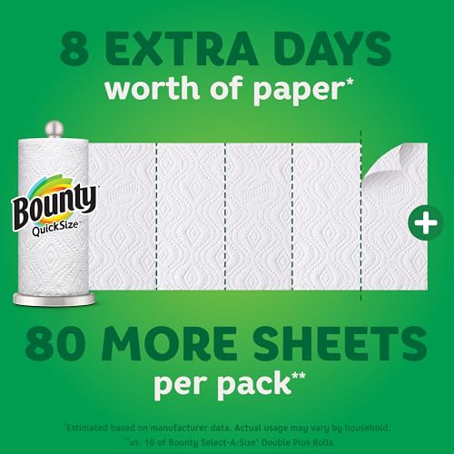 Bounty Quick Size Paper Towels, White, 8 Family Rolls = 20 Regular Rolls