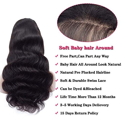 Foreverlove Body Wave Lace Front Wigs Human Hair Pre Plucked with Baby Hair 180% Density 10A Grade Unprocessed Brazilian Virgin Human Hair 13x4 Transparent Lace Wigs for Women (12 Inch)