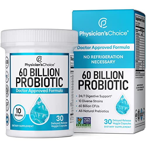 Physician's CHOICE Probiotics 60 Billion CFU - 10 Strains + Organic Prebiotics - Immune, Digestive & Gut Health - Supports Occasional Constipation, Diarrhea, Gas & Bloating - For Women & Men - 30ct