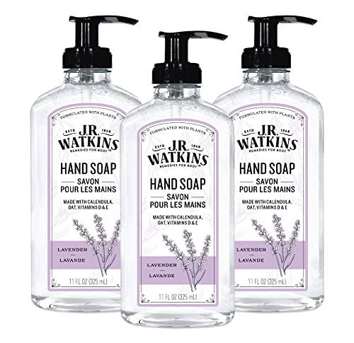 J.R. Watkins Liquid Hand Soap With Dispenser, Moisturizing Hand Soap, Alcohol-Free Hand Wash, Cruelty-Free, USA Made Liquid Soap For Bathroom and Kitchen, Lavender, 11 Fl Oz, 3 Pack