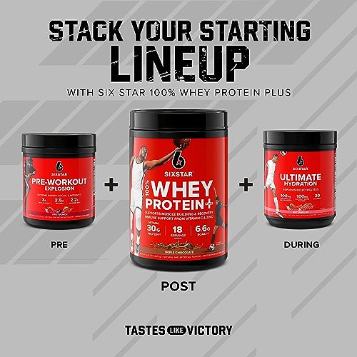 Six Star Whey Protein Powder Whey Protein Plus, Whey Protein Isolate & Peptides, Lean Protein Powder for Muscle Gain, Muscle Builder for Men & Women,Triple Chocolate, 1.8 lbs (Package Varies)