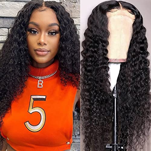 ALEPAZ Deep Wave Lace Front Wigs Human Hair 13x4 HD Transparent Lace Frontal Wigs Human Hair Pre Plucked 180% Density Curly Lace Front Wig Human Hair with Baby Hair Natural Hairline