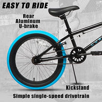 cubsala 20 Inch Freestyle BMX Bicycle Big Kids Bike for Age 6 7 8 9 10 11 12 13 14 Years Old Boys Girls and Beginners, Black with Blue Tires