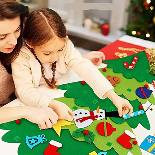 Montessori Christmas Tree with Led String Light,2023 New Kids Interactive Christmas Tree DIY Christmas Tree with 21pcs Detachable Tree Ornaments for Kid Wall