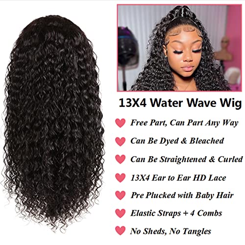 Dutefei Water Wave Human Hair Wigs for Black Women HD Lace Front Wigs Human Hair Wet and Wavy Wigs Pre Plucked with Baby Hair 180% Density Curly Wigs Brazilian Virgin Human Hair Natural Color 24inch