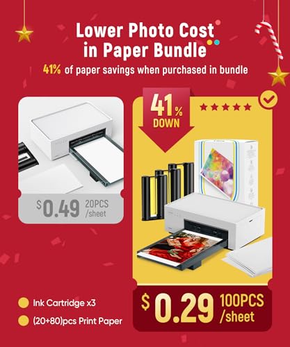 Liene 4x6'' Photo Printer, Phone Printer 100 Sheets, Full-Color Photo, Portable Instant Photo Printer for iPhone Android, Thermal Dye Sublimation, Wi-Fi Picture Printer 100 Papers & 3 Cartridges