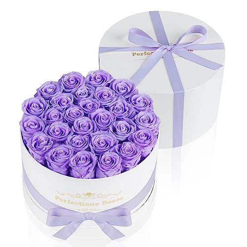 Perfectione Roses Forever Real Roses in a Box, Preserved Rose That Last Up to 3 Years, Flowers for Delivery Prime Birthday Valentines Day Gifts for Her, Mothers Day Flower (Light Purple)