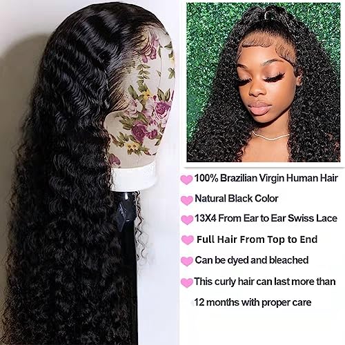 Curly Lace Front Wig Human Hair 13x4 Deep Wave Frontal Wigs for Women Wet and Wavy 180% Density HD Lace Front Wigs Human Hair Pre Plucked with Baby Hair Natural Hairline(20inch, 13x4 deep wave wig)