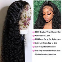 Curly Lace Front Wig Human Hair 13x4 Deep Wave Frontal Wigs for Women Wet and Wavy 180% Density HD Lace Front Wigs Human Hair Pre Plucked with Baby Hair Natural Hairline(20inch, 13x4 deep wave wig)