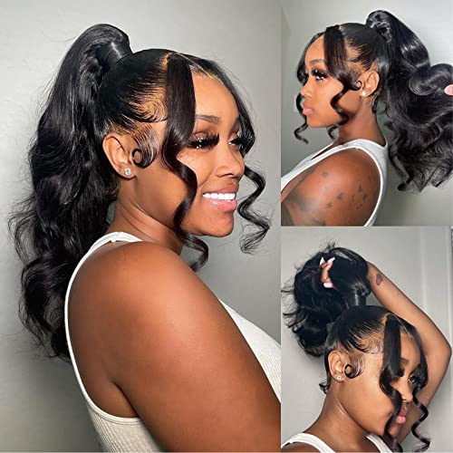 360 Body Wave Lace Front Wigs Human Hair Pre Plucked with Baby Hair 180% Density Full Lace Human Hair Wigs Brazilian Virgin Body HD Human Hair Lace Front Wigs for Women Natural Color 22Inch