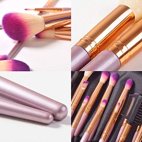 JAF 26pcs Makeup Brush Set Professional Kabuki Full Face Contour Brush Set Pink Complete Vegan Brush Kit, Soft Make Pretty Cute Rose Gold Cosmetic brush Purple