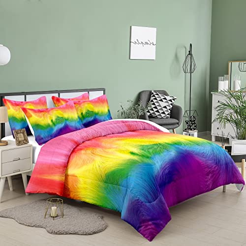 Tailor Shop Rainbow Kids Comforter Sets Full Size Colorful Western Cow Comforter Rainbow Bedding Sets for Girls with 1 Comforter and 2 Pillowcases………
