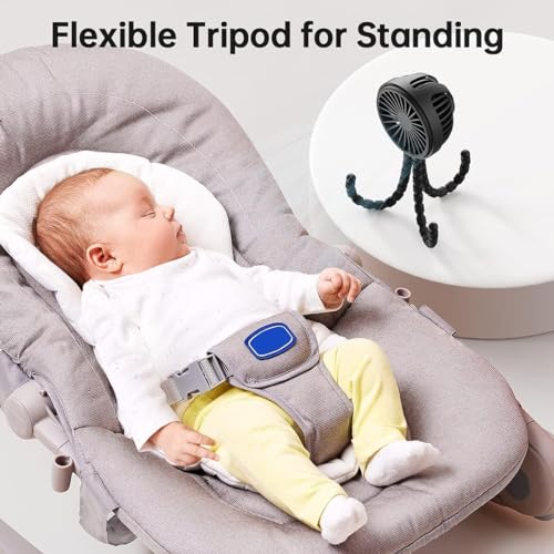 GUSGU Stroller Fan with Flexible Tripod Clip on for Baby (Black).