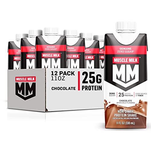 Muscle Milk Genuine Protein Shake, Chocolate, 11 Fl Oz Carton, 12 Pack, 25g Protein, Zero Sugar, Calcium, Vitamins A, C & D, 5g Fiber, Energizing Snack, Workout Recovery, Packaging May Vary