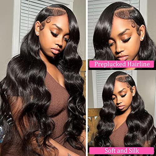 PIPIXIA Body Wave Lace Front Wigs Human Hair Pre Plucked 13x4 HD Transparent Lace Frontal Wigs with Baby Hair 180 Density Glueless Human Hair Wigs for Black Women Natural Color 24 inch