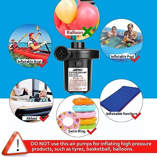 AGPTEK Electric Air Pump with 3 Nozzles, 110V AC/12V DC, Portable Quick-Fill Perfect Inflator/Deflator Pumps for Outdoor Camping, Inflatable Cushions, Air Mattress Beds, Boats, Swimming Ring