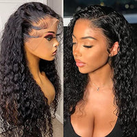 PUVEPK 13X4 HD Curly Lace Front Wigs Human Hair Pre Plucked with Baby Hair 180% Density Brazilian Deep Curly Wave Human Hair Wigs for Black Women 9A Glueless Lace frontal Wigs Natural Color (22 inch)