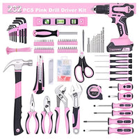 FASTPRO 232-Piece 20V Pink Cordless Lithium-ion Drill Driver and Home Tool Set, Lady's Repairing Kit with 12-Inch Wide Mouth Open Storage Bag