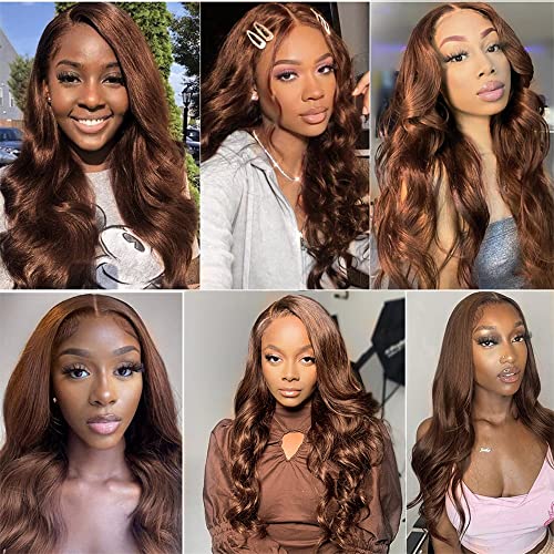 Beaurocks Lace Front Wigs Human Hair Chocolate Brown 13x4 Body Wave Lace Front Wigs Human Hair Auburn Transparent Lace Frontal Wigs with Baby Hair Pre Plucked For Black Women 180 Density 24 Inch