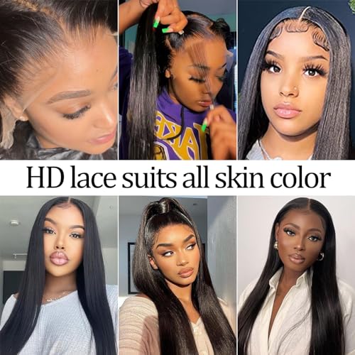 Straight Lace Front Wigs Human Hair 180% Density 13x4 HD Lace Front Wigs Human Hair for Black Women Transparent Lace Frontal Wig Pre Plucked with Baby Hair Glueless Virgin Hair Natural Color 22 inch…