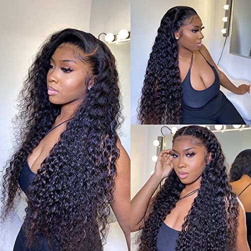 Deep Wave Lace Front Wigs Human Hair Wigs for Women Brazilian Lace Frontal Wigs Human Hair Pre Plucked with Baby Hair Natural Color (20 Inch, Natural Color 13X4 Deep Wave Lace Front Wig)