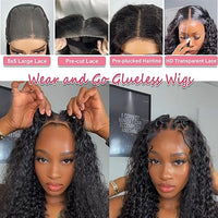 Smilegirl Wear and Go Glueless Wigs Pre Plucked Pre Cut 5x5 HD Lace Closure Wigs Ready to Wear Curly Bob Deep Wave Lace Front Wigs Human Hair Wigs for Black Women 200% Density (12 Inch)