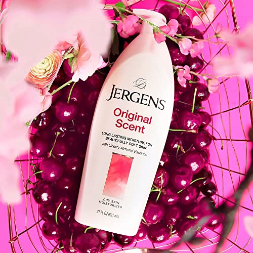 Jergens Original Scent Body Lotion, Dry Skin Moisturizer with HYDRALUCENCE blend and Cherry Almond Essence, for Long Lasting Skin Hydration, 21 Ounce (3 Pack)