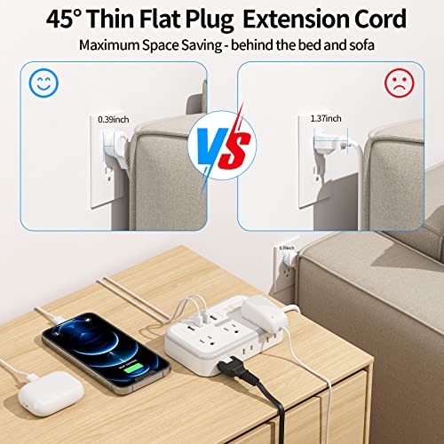 Extension Cord 15 ft, Surge Protector Power Strip with 6 Widely Outlets 4 USB Ports, Flat Plug, Wall Mount Outlet Extender, 1080 Joules, Multiple Outlets for Indoor Home Office, Dorm Room Essentials