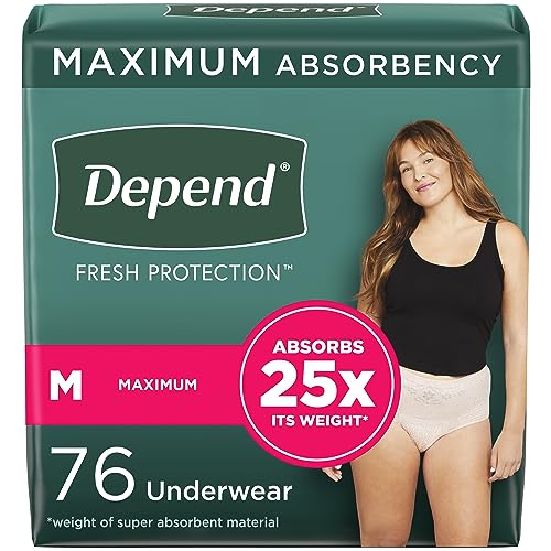 Depend Fresh Protection Adult Incontinence Underwear for Women (Formerly Depend Fit-Flex), Disposable, Maximum, Medium, Blush, 76 Count (2 Packs of 38), Packaging May Vary