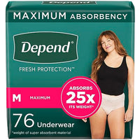 Depend Fresh Protection Adult Incontinence Underwear for Women (Formerly Depend Fit-Flex), Disposable, Maximum, Medium, Blush, 76 Count (2 Packs of 38), Packaging May Vary