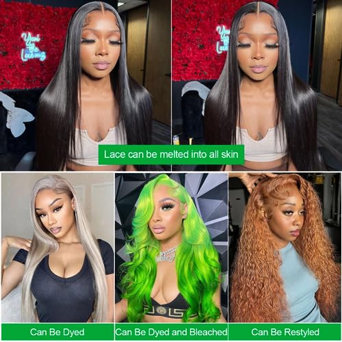 U-TIMES 26inch Straight Lace Front Wigs Human Hair Pre Plucked 180% Density Glueless 13x4 HD Lace Frontal Wigs Human Hair Natural Hairline Brazilian Virgin Human Hair Wigs for Black Women