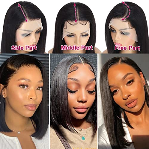 hersmile Straight Bob Wigs Human Hair Wigs For Black Women 13x4 Straight Lace Front Wigs Human Hair Lace Front Wigs Pre Plucked HD Lace Frontal Wigs 180% Density Short Bob Wigs Natural Color 10 inch