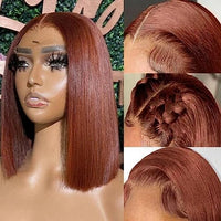 Beauty Forever Pre Cut Put on and Go Auburn Reddish Brown Bob Wigs 6x4.75 Lace Closure Wigs, 10A Grade Air Wig With Breathable Cap Upgrade Reddish Brown Color Wigs 10 Inch 33B#