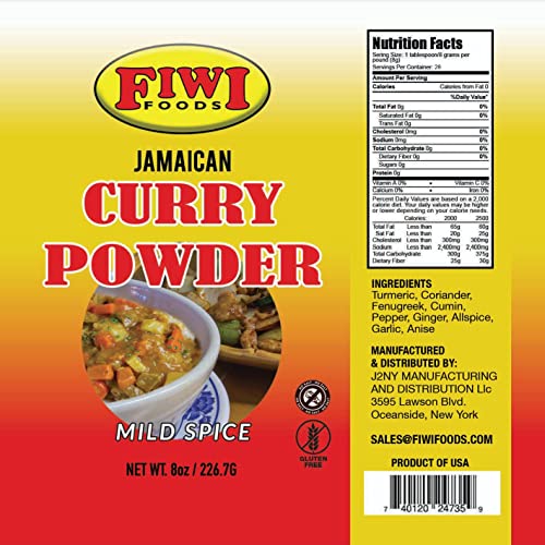 FIWI Foods Authentic Jamaican Curry Powder for best Curry Chicken, Meats & Vegetables 8 oz,