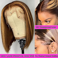 Hd Transparent Glueless P4/27 Highlight Bob Wig Human Hair 13X4 Frontal Lace Wig Ombre Brown Honey Blonde Highlight Blunt Cut Bob Wig Human Hair Lace Front Pre Plucked With Baby Hair Natural Hairline For Black Women (12 Inch, P4/27 Highlight 13X4 Straight