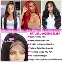 Hermosa 220% 13x4 Lace Front Wigs Human Hair Pre Plucked with Baby Hair 28 inch 9A Brazilian Straight Human Hair Wigs for Women Natural Hairline Natural Color