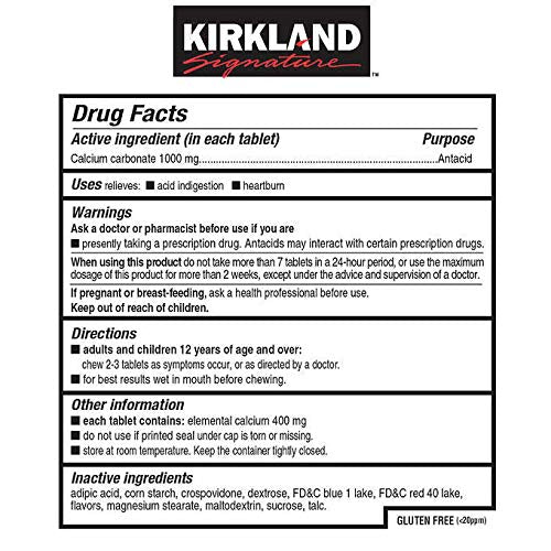 Kirkland Signature Antacid Ultra Strength, 1000 mg Chewable Calcium Carbonate, Assorted Berry Flavors 265 Tablets, Pack of 2