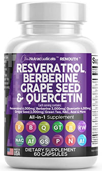 Resveratrol 6000mg Berberine 3000mg Grape Seed Extract 3000mg Quercetin 4000mg Green Tea Extract - Polyphenol Supplement for Women and Men with N-Acetyl Cysteine, Acai Extract - Made in USA 60 Caps