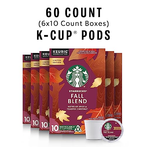 Starbucks K Cup Coffee Pods — Medium Roast Coffee — Fall Blend — 6 boxes (60 pods total)