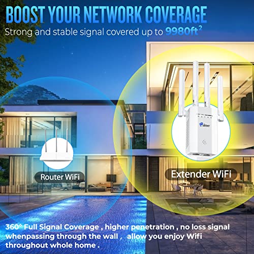 2023 Superboost WiFi Extender Signal Booster Long Range up to 9985sq.ft and 55+ Devices, Wireless Internet Repeater and Signal Amplifier, WAN/LAN Port,4X Faster Access Point,1-Tap Setup